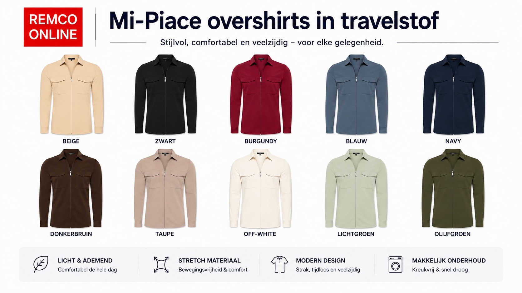 mi-piace overshirts voor mannen in travelstof