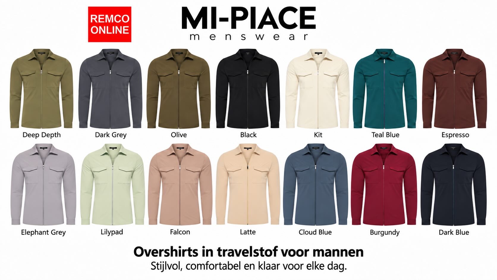 alle kleuren mi-piace overshirts voor mannen in travelstof 