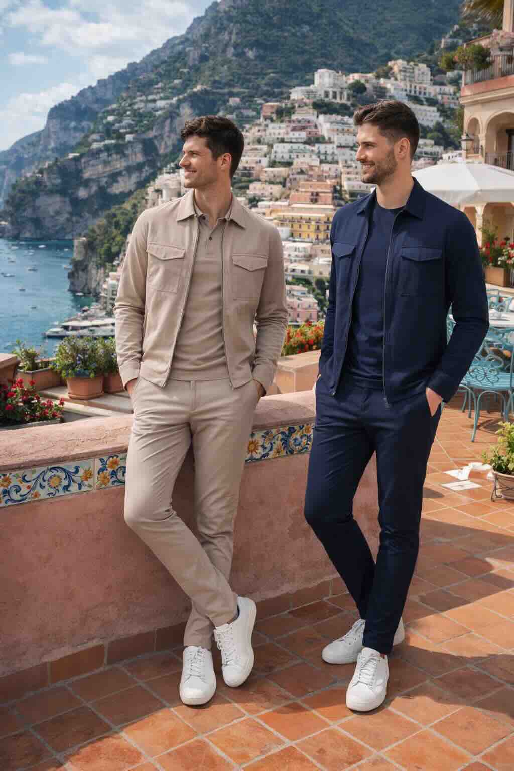 Man draagt mi piace travel pants navy – comfortabele mannen outfit